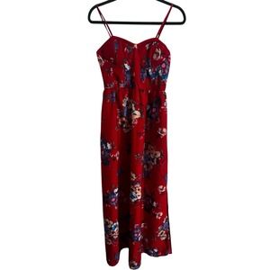 Red Floral Maxi Dress with Spaghetti Straps